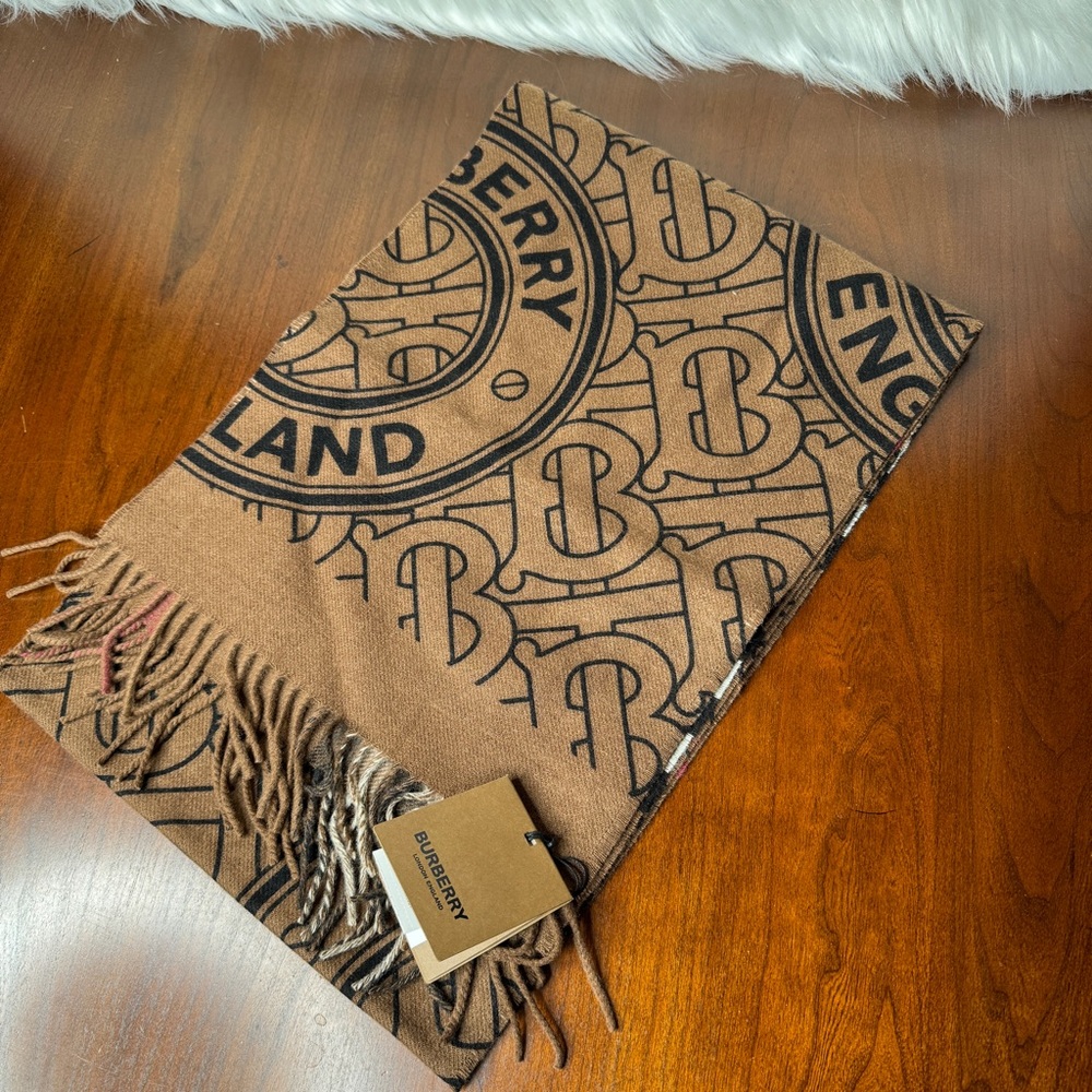 Burberry Cashmere Giant Check Scarf - Birch Brown - Picture 1 of 4
